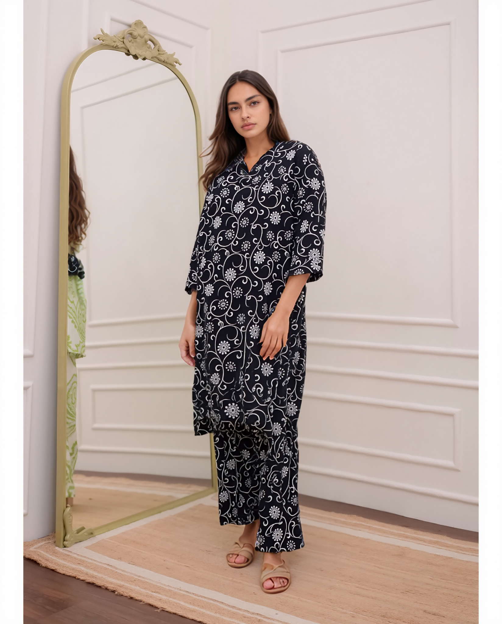 Floral Veil Black and White Coord Set