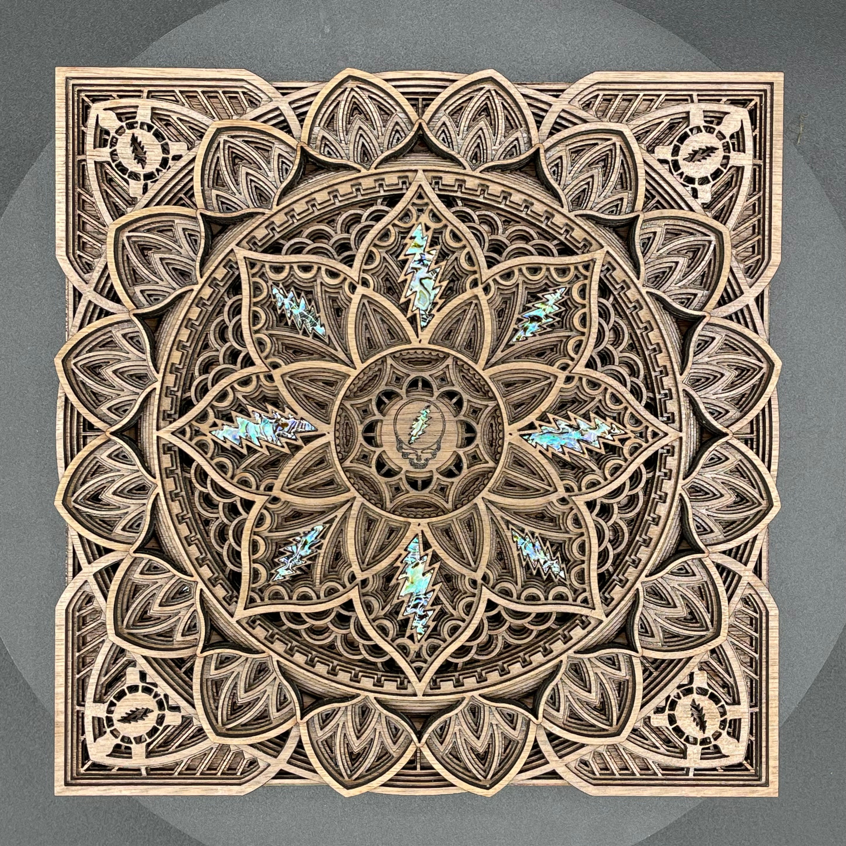 Grateful Dead Stealie Terrapin Lightning Bolt Layered Square Mandala in Mahogany