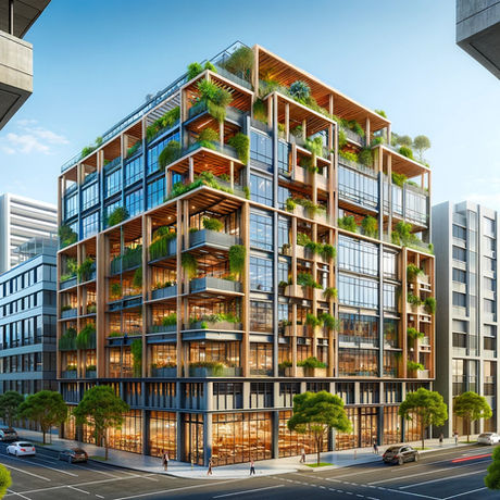 Concept design of Structural Timber and Steel Office Building incorporating Australian Native Plants. CLT, NLT, Off-site construction.