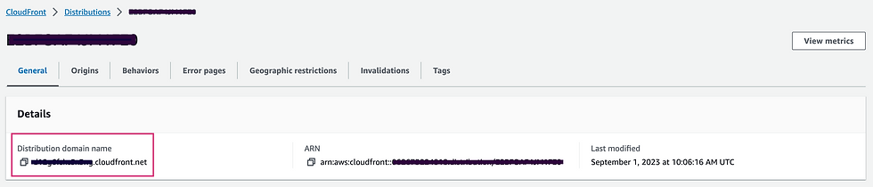 General tab for CloudFront