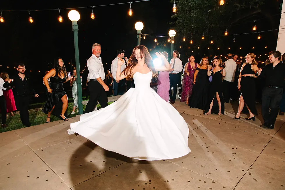 Bride showing off her stunning dress at her Pour Vous hosted wedding in Austin, TX