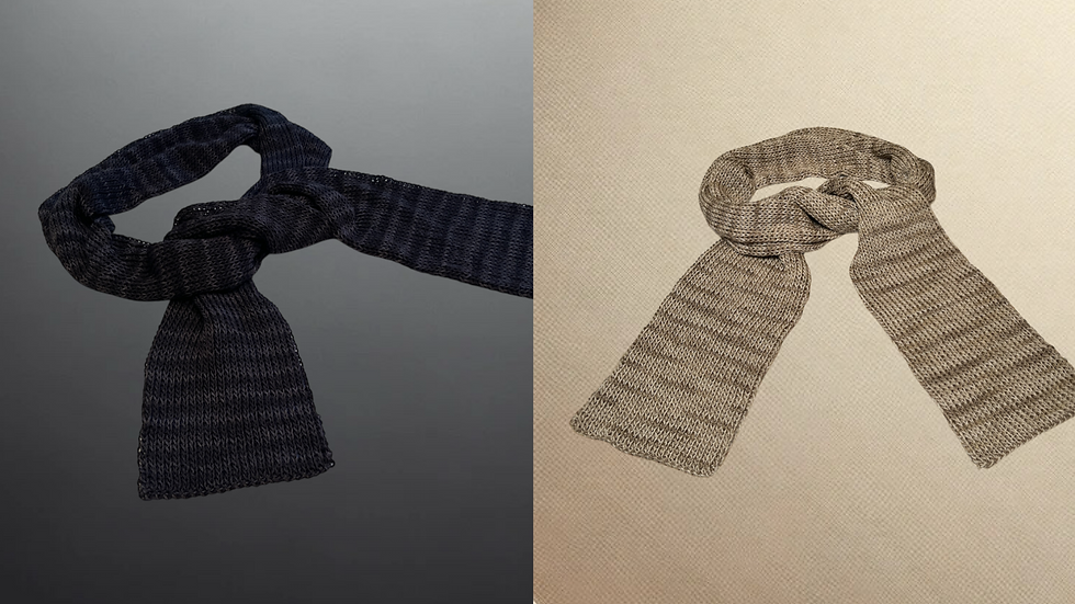 Edler schwarzer Schal und eleganter beiger Schal nebeneinander präsentiert hochwertige, handgefertigte Strickaccessoires