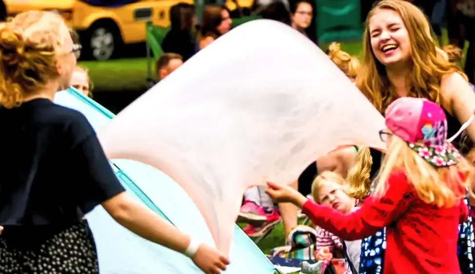 slime party giant bubble made by children