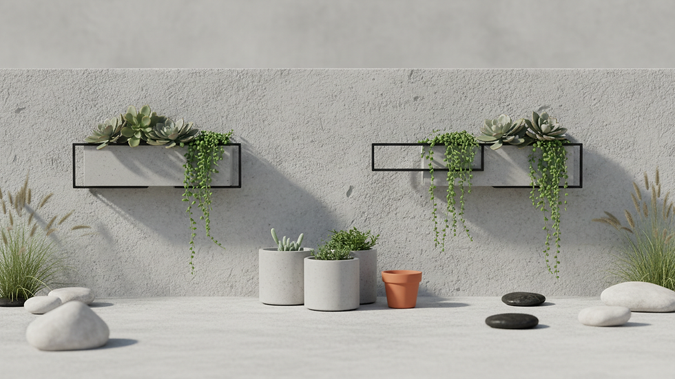Close-up view of concrete garden wall with plants