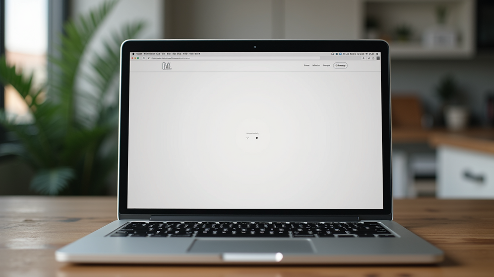 Eye-level view of a laptop displaying a clean, simple business website