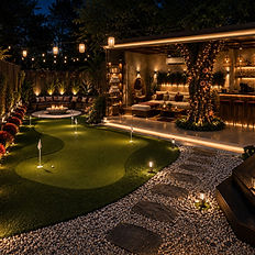 RCR Campsite golf area and garden at night