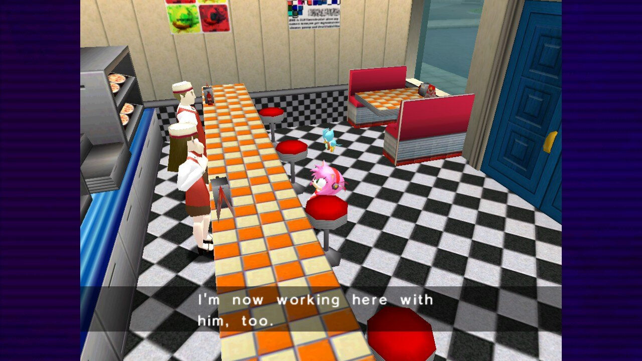 She works with the burger guy.