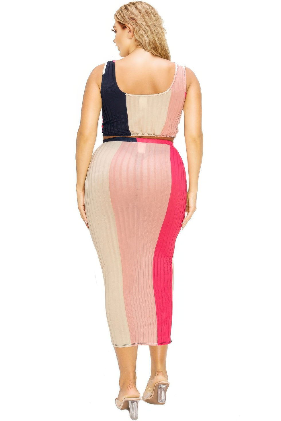 Thumbnail: Plus Sleeveless Color Block 2 Piece Skirt Set