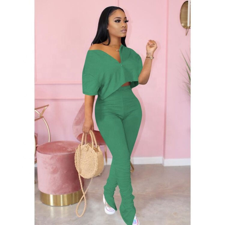 Thumbnail: Stacked Jogger Pants and Off Shoulder Set