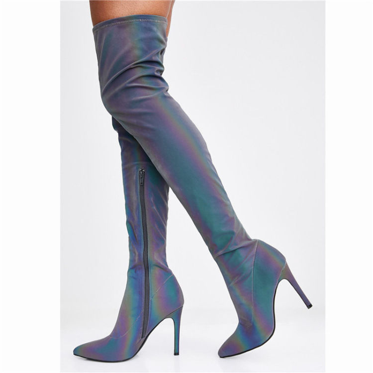 Thumbnail: Colorful Ladies  pointed-Toed Over-The-Knee Thigh High Boots