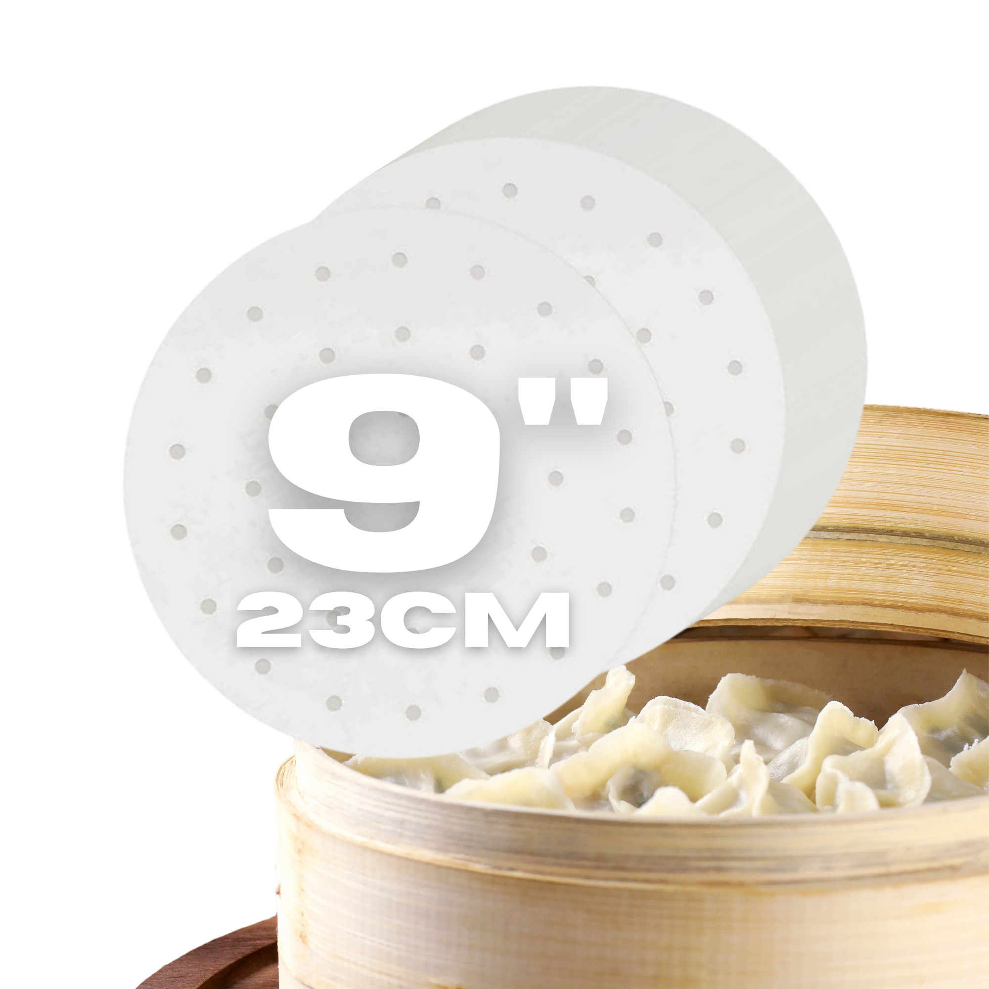 23cm笼屉纸 (400片/袋×32袋/箱) / 23cm Bamboo Steamer Paper (400 pcs/bag × 32 bags/box)