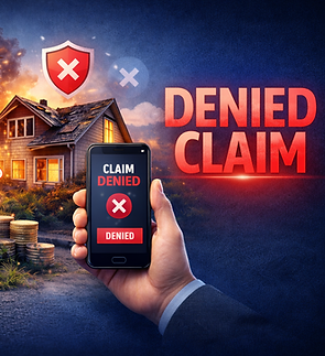 Denied Claim text on a phone, with home and form. Type of claims