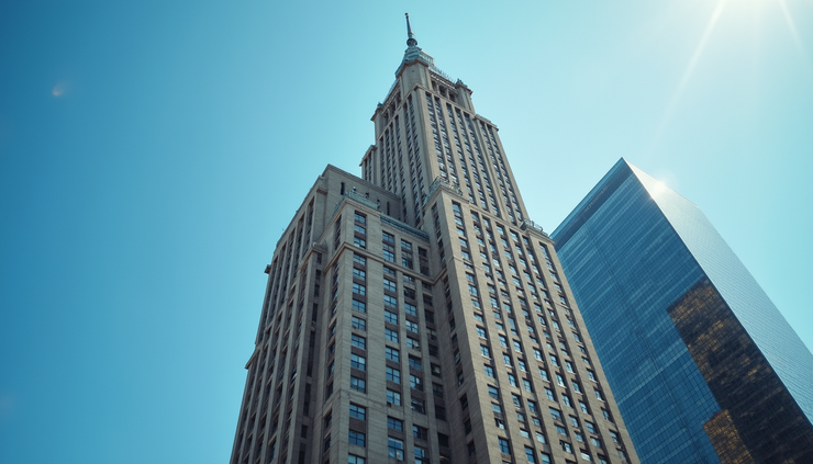 Close-up view of a Toronto city hall building with clear blue sky