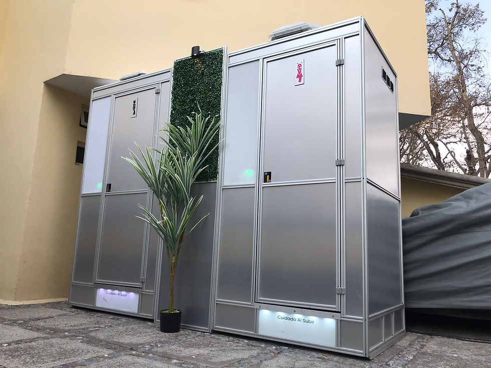 Renta de baños de lujo con estructura de aluminio y lavamanos cerámico