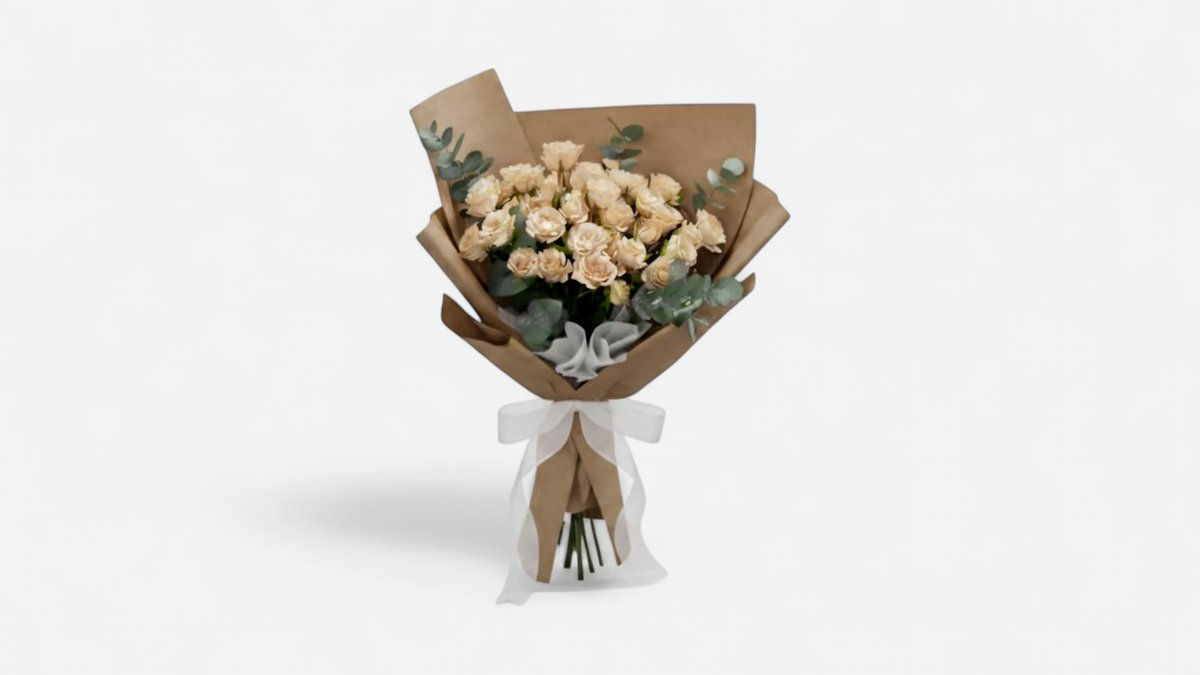 Light Roses Bouquet with Eucalyptus