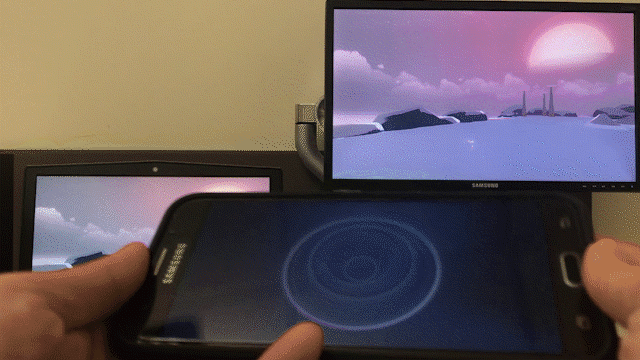 A GIF demonstrating the smooth transition from a cut-scene camera with predefined track back to a real-time third-person camera