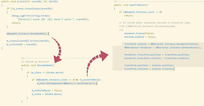 A code snippet showing the functions that replace the controllable character with an non-player-character/actor with the same model.