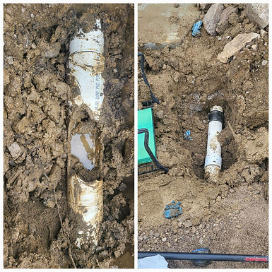 -This is a repair we did on an outlet line to the septic tank. This was hit by a ditch witch being used to install downspout conductor lines.