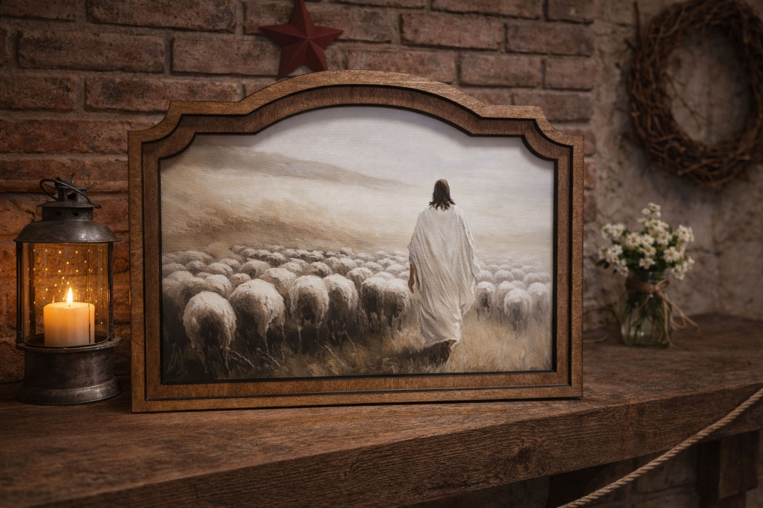 Jesus and Sheep Framed Art