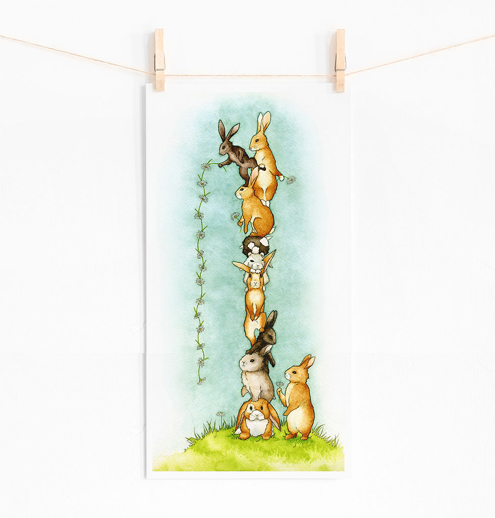 Daisy Chain Bunnies Fine Art Giclee Print - Little Wolf Studio