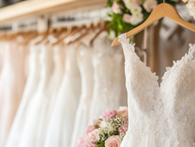 wedding dresses on a rack
