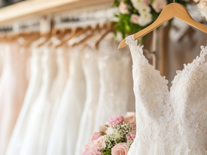 wedding dresses on a rack