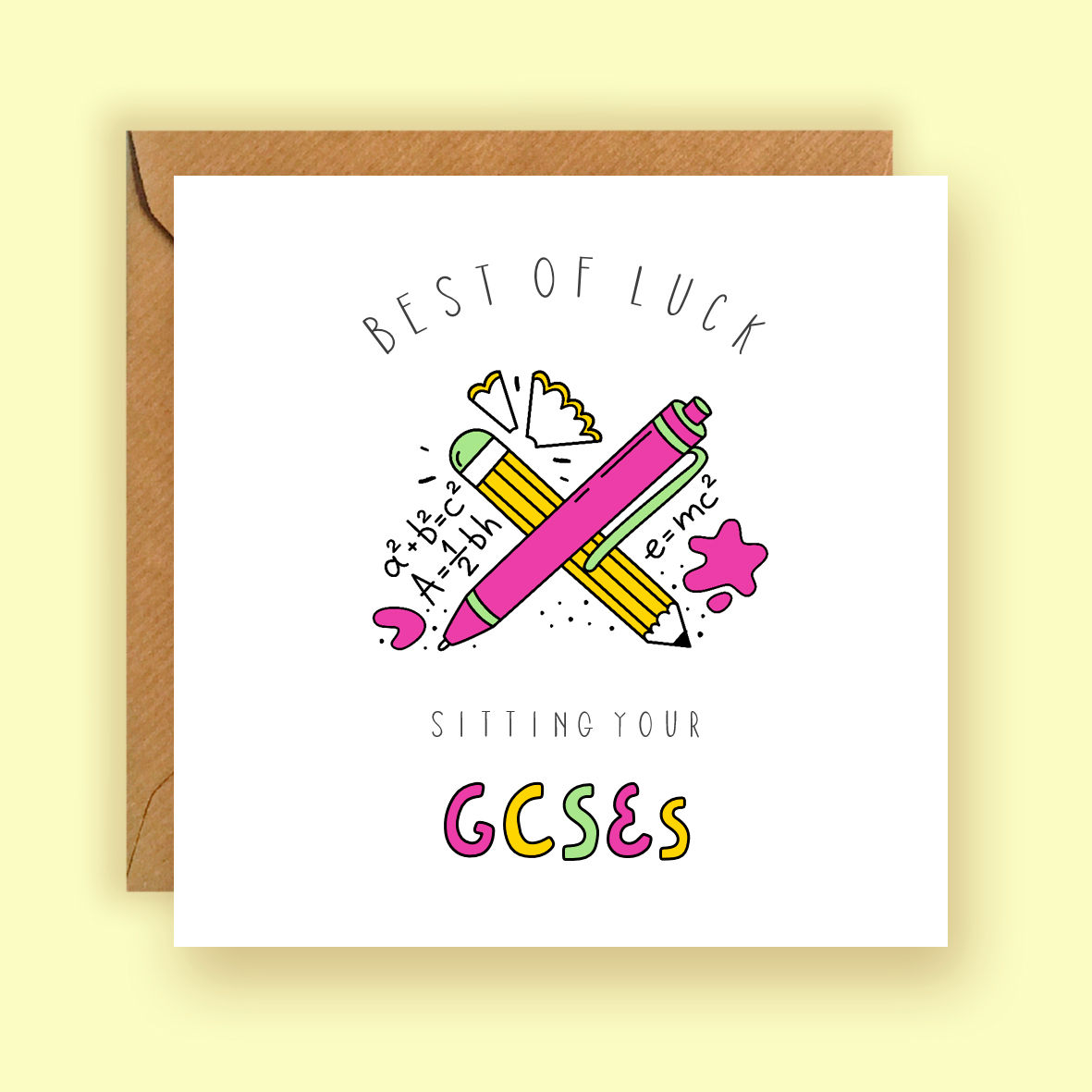 Personalised Pen & Pencil (Pink) Good Luck Sitting your Exams Card