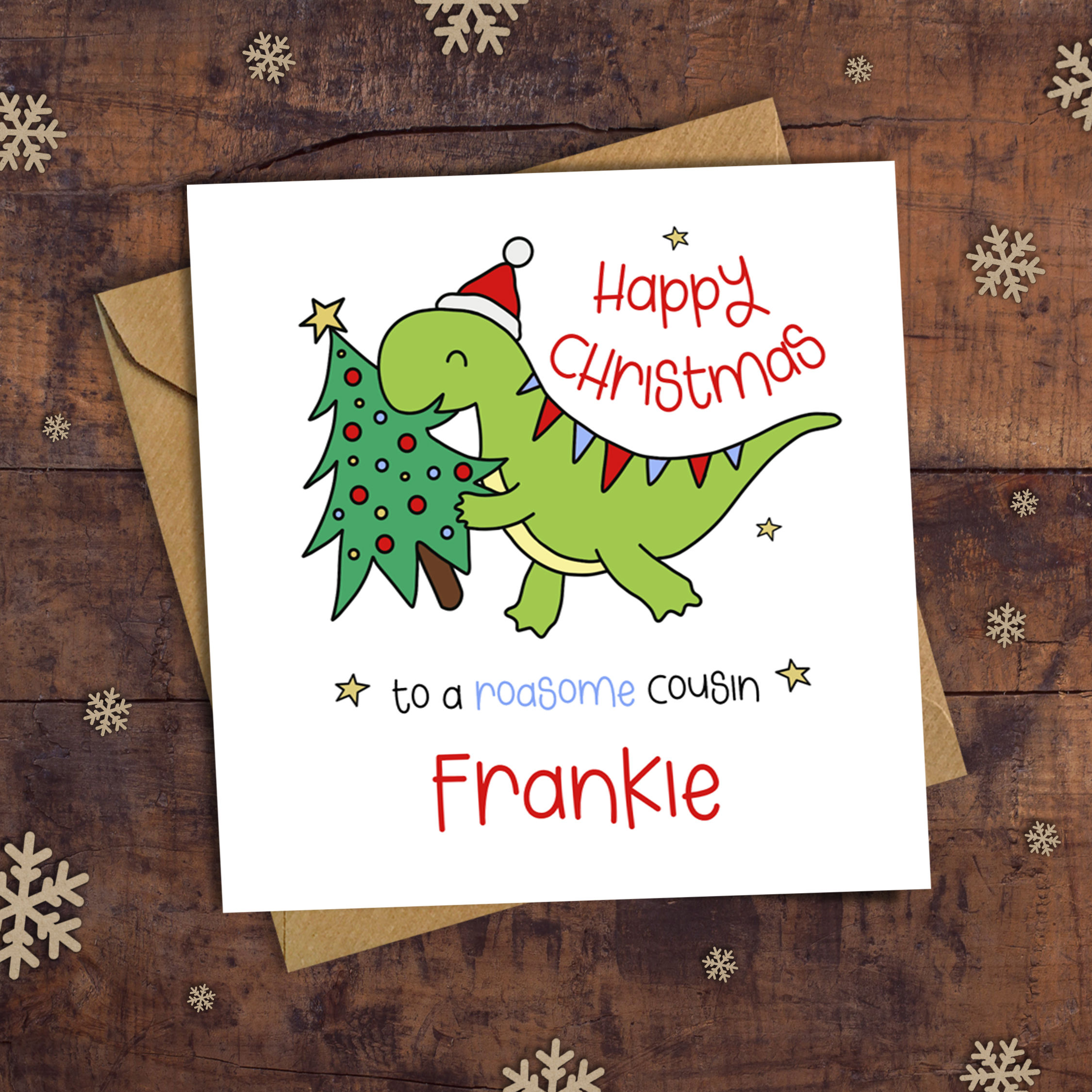 T-Rex Merry Christmas Cousin Card