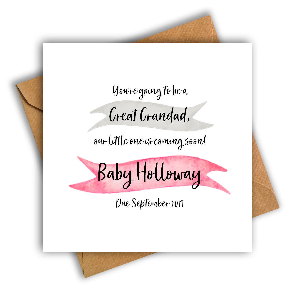 Personalised Ribbon Great Grandad Pregnancy Announcement Card