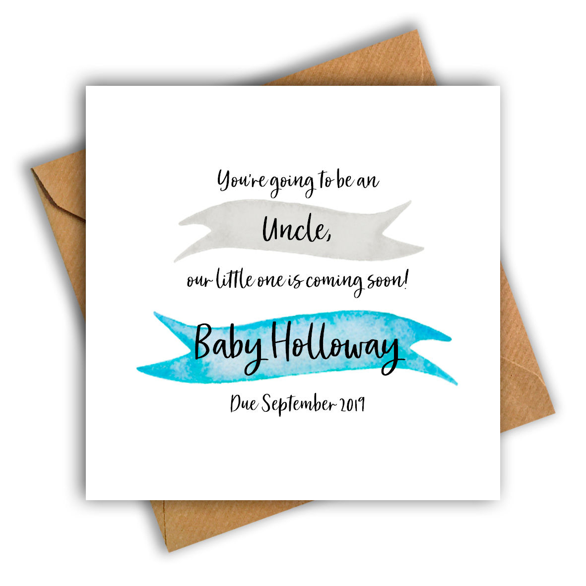 Personalised Ribbon Uncle Pregnancy Announcement Card