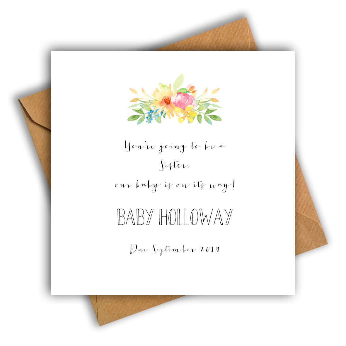 Personalised Flowers Sister Pregnancy Announcement Card