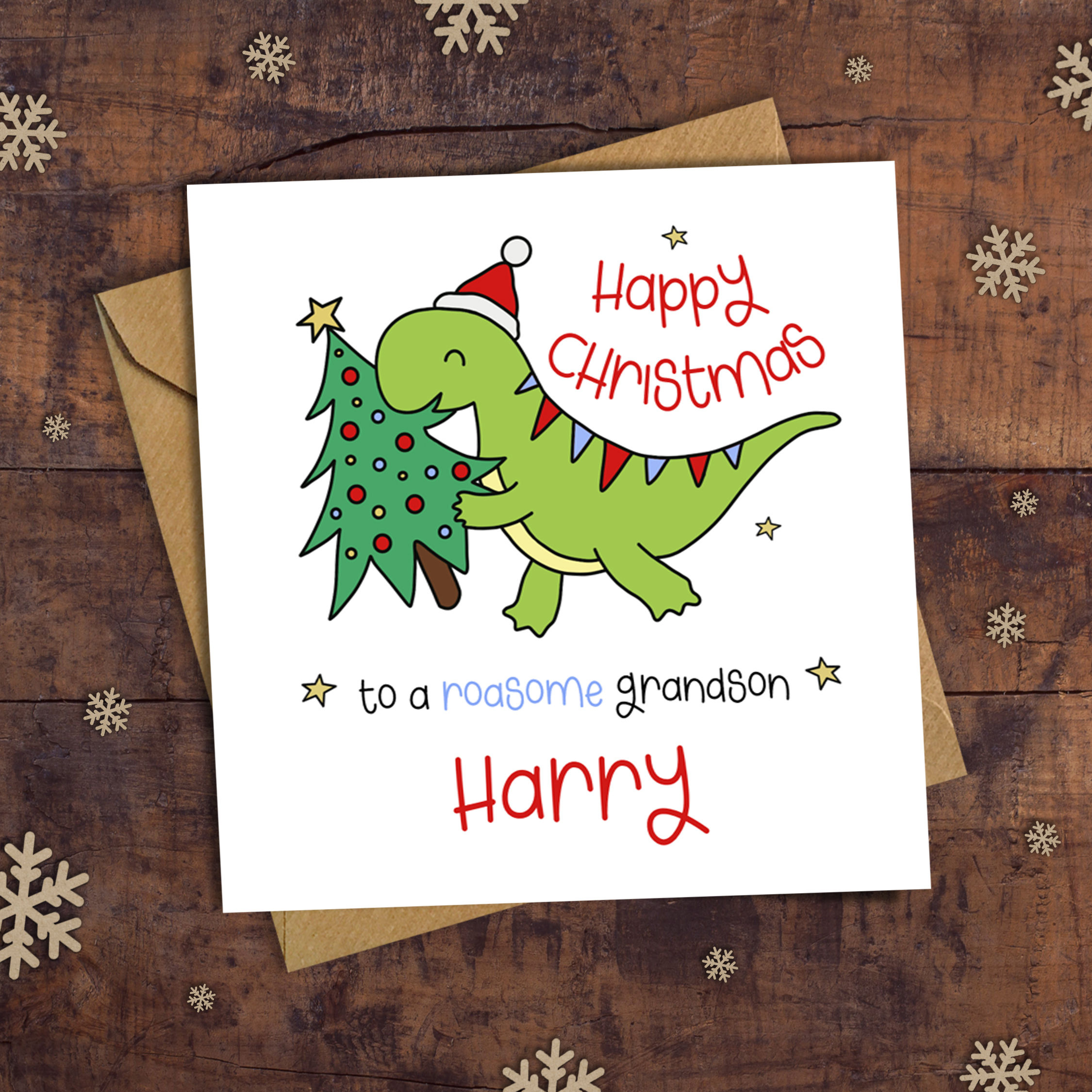 T-Rex Merry Christmas Grandson Card