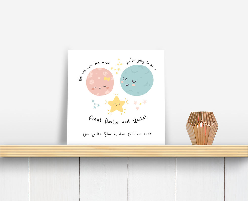 Thumbnail: Personalised Moon & Star Great Aunt & Uncle Pregnancy Announcement Card