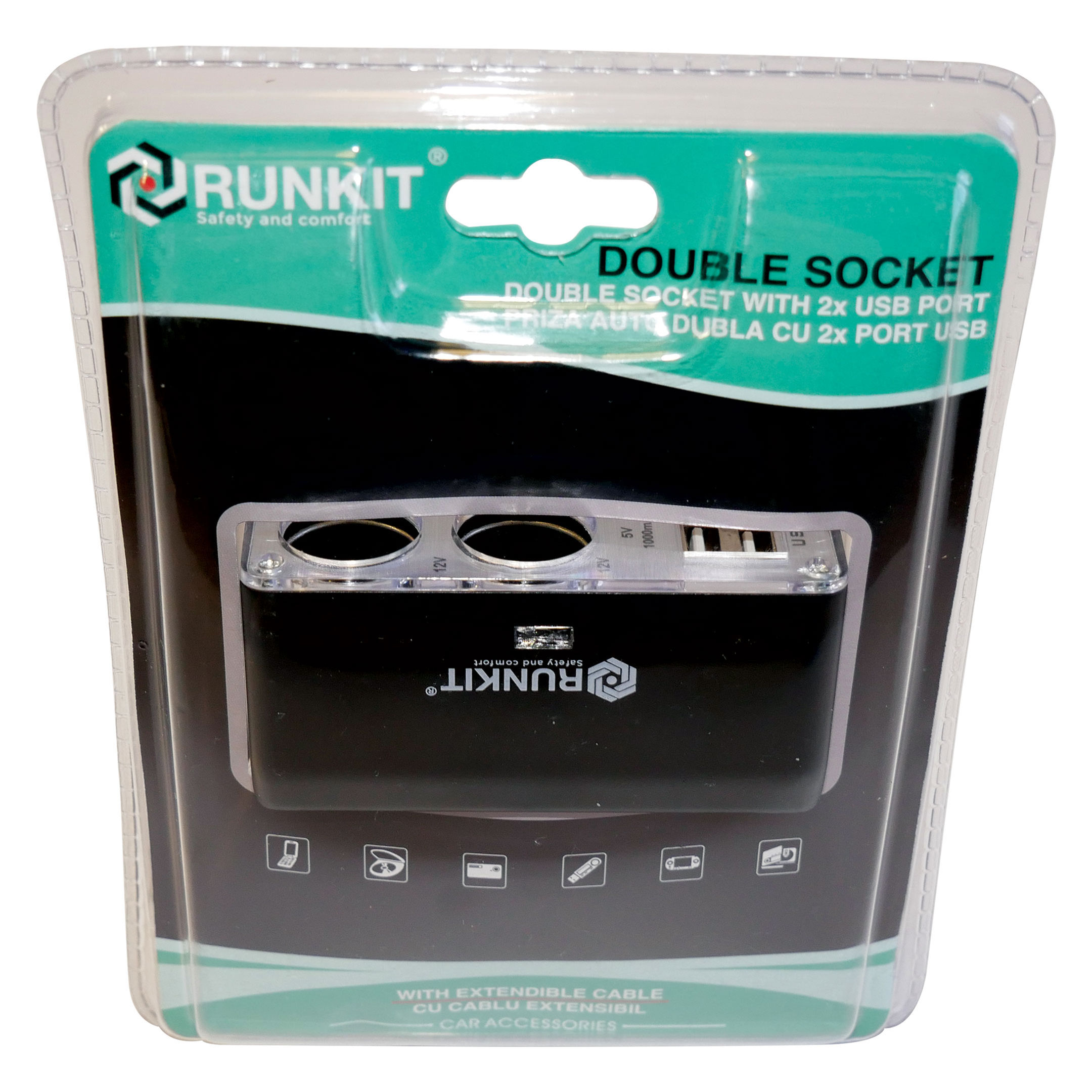 Priza dubla cu 2 iesiri USB si prelungitor RUNKIT