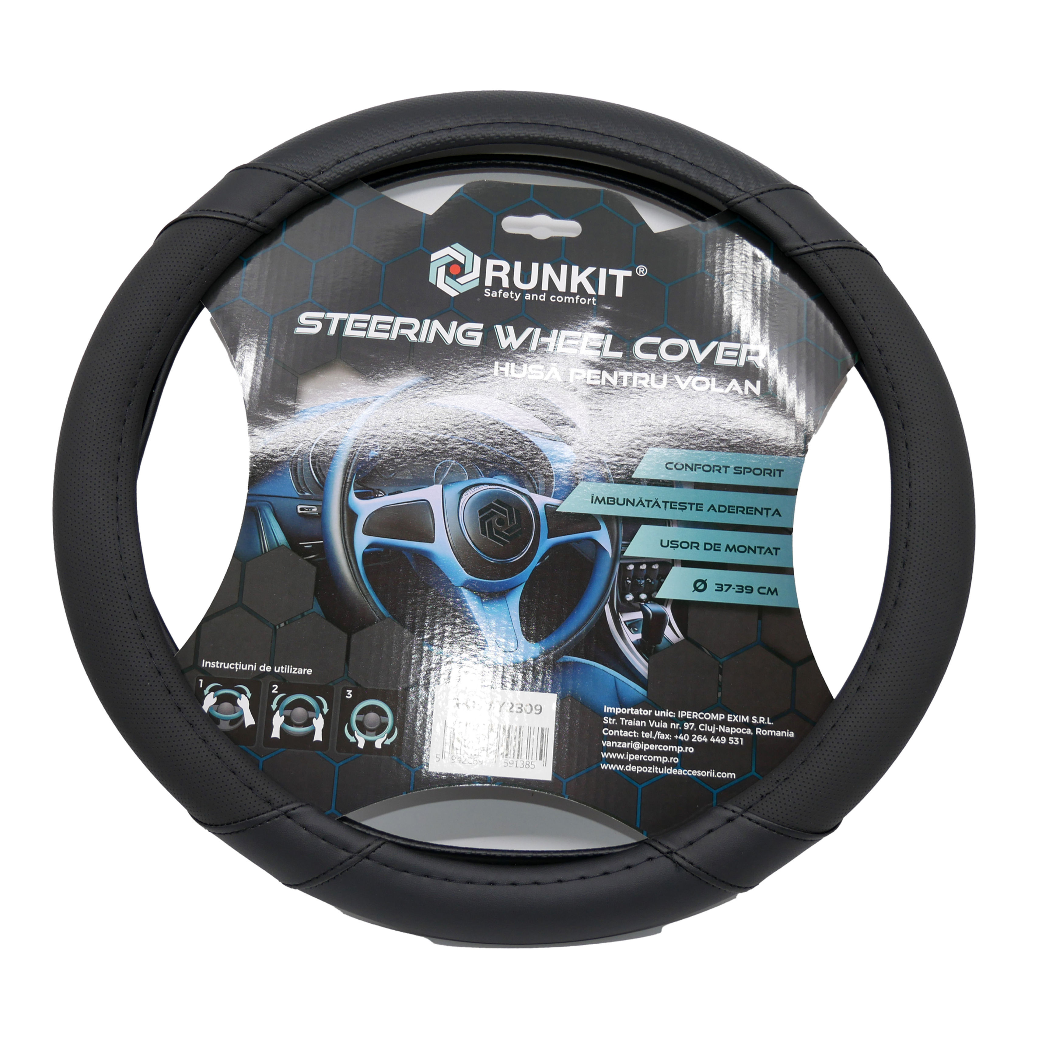 Husa volan piele sintetica negru RUNKIT