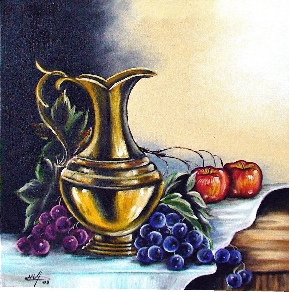 UVAS, MAÇÃS E VASO DOURADO