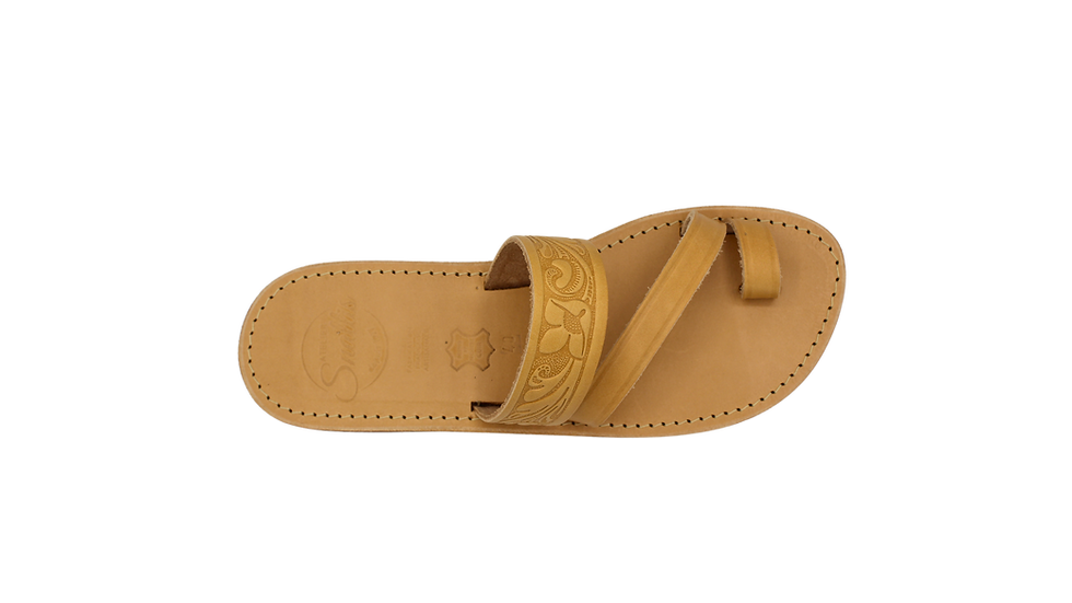 Miniature : sandales artisanales naturel clair Lotus en cuir pour femme, fabriquées en France vue dessus