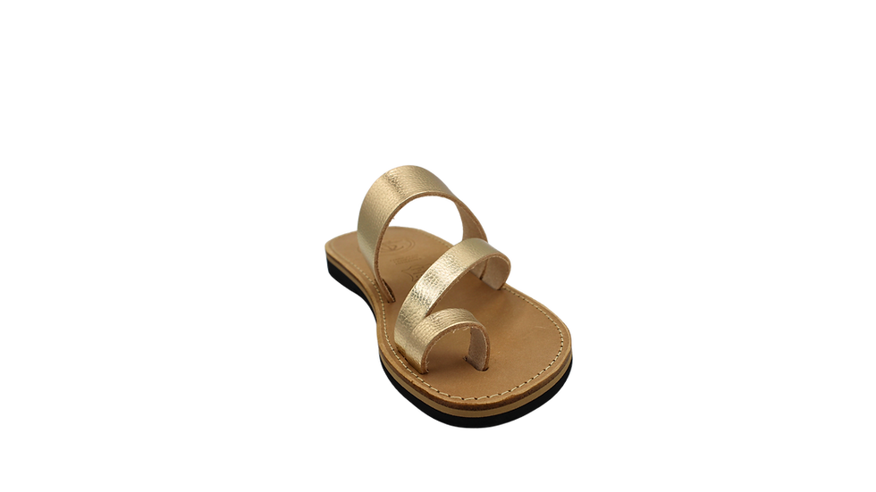 Miniature : sandales artisanales champagne Lotus en cuir pour femme, fabriquées en France vue trois quart