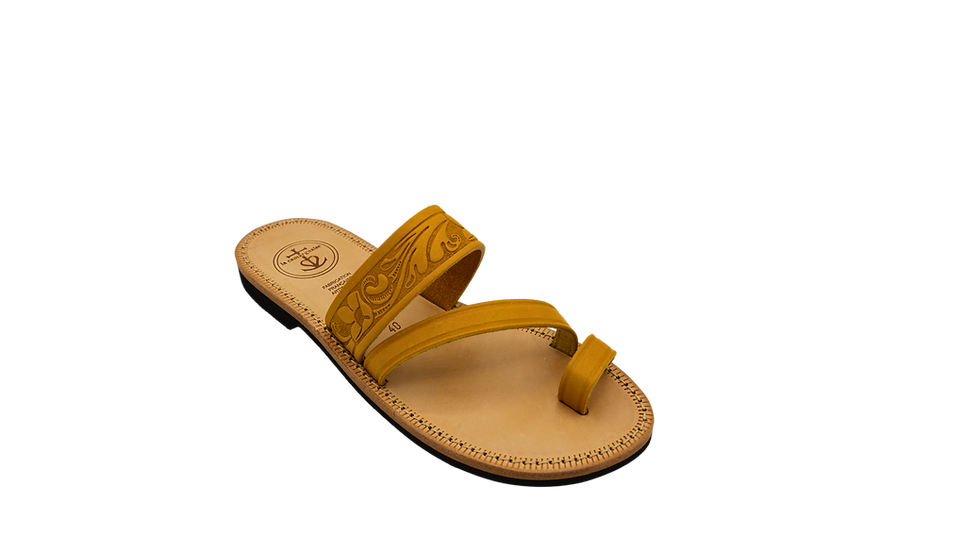 Miniature : sandales artisanale or Lotus en cuir pour femme, fabriquées en France vue trois quart