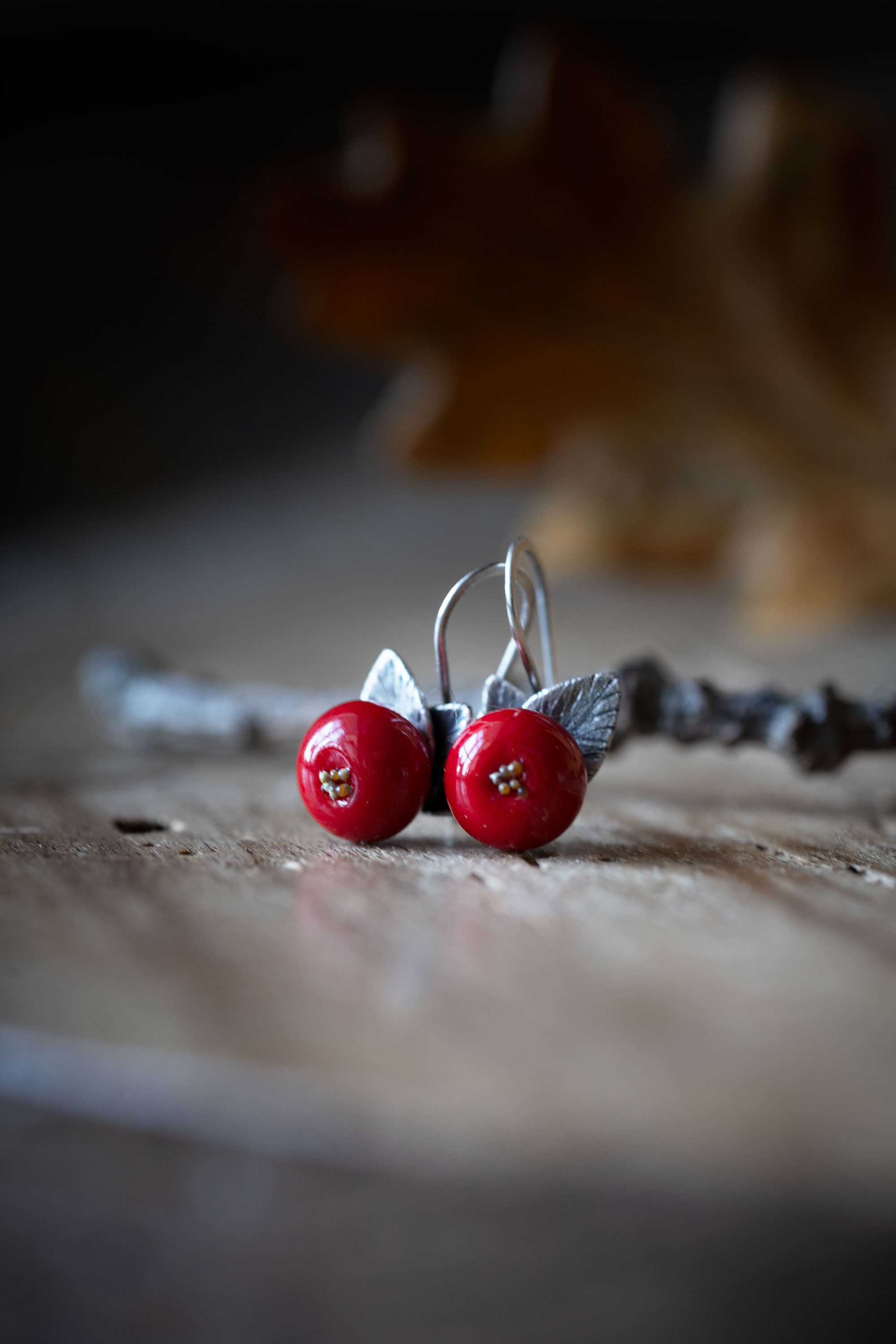 boucles d'oreilles baies rouges • verre et argent