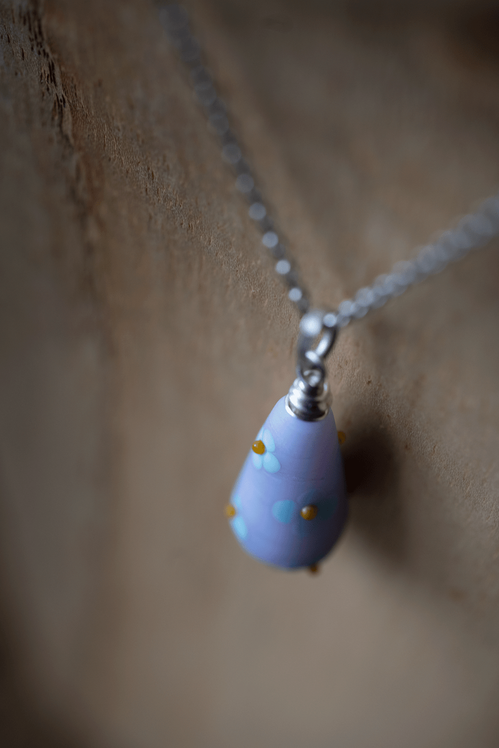 Miniature : pendentif goutte • petites fleurs • verre et argent • chaîne non inclus