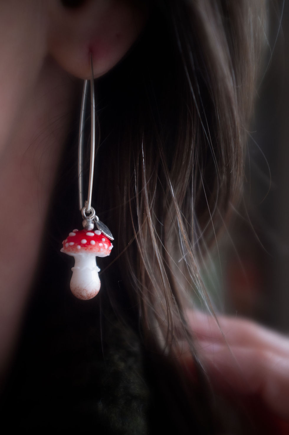 Miniature : SUR COMMANDE • sous le feuillage • boucles d'oreilles amanites • verre et argent