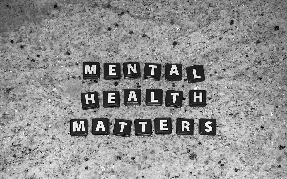 Black letter tiles arranged to spell Mental Health Matters, highlighting the importance of emotional well being.