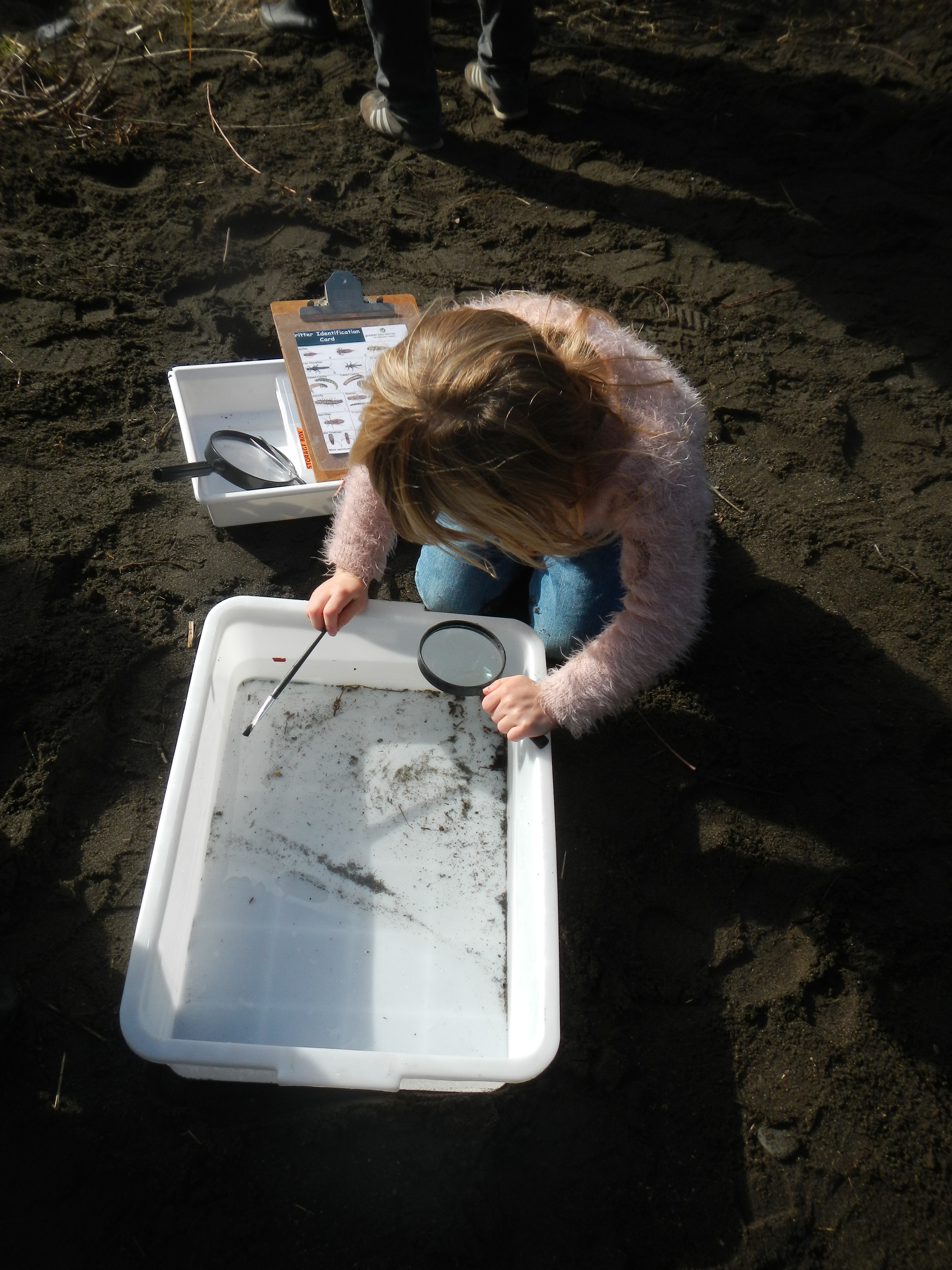 Little girl with magnifying glass