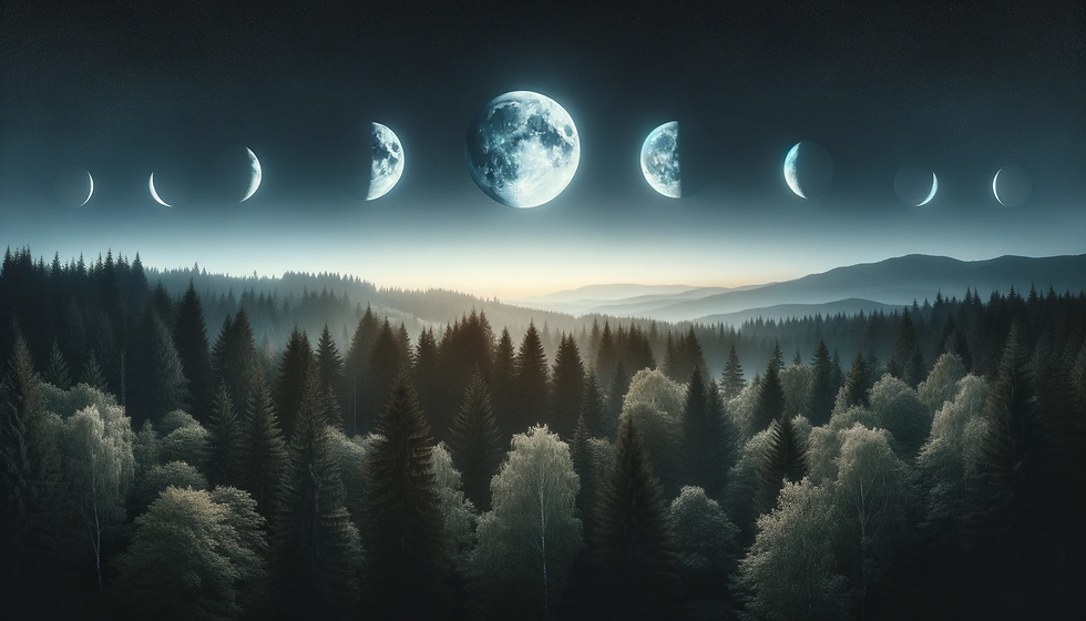 DALL·E 2023-10-29 15.24.18 - wide real-life photo of a forest landscape at night. The moon