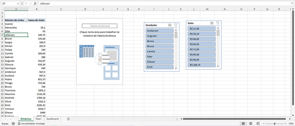 como criar um dashboard no Excel