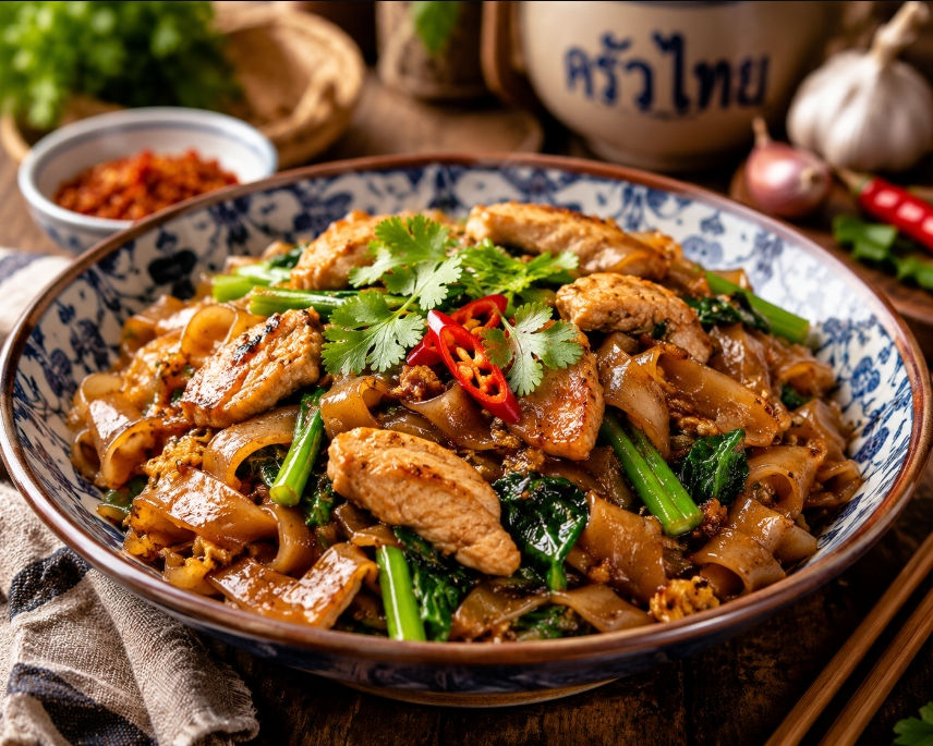 Stir-fried thick rice noodles Pad See Ew