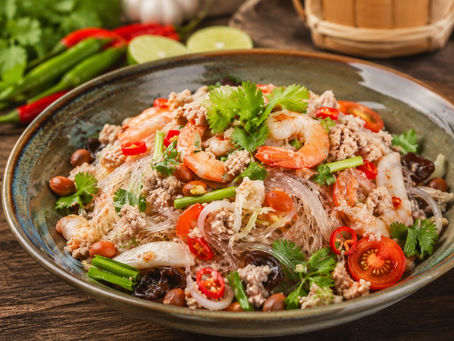 Refreshing and spicy Thai glass noodle salad with fresh herbs
