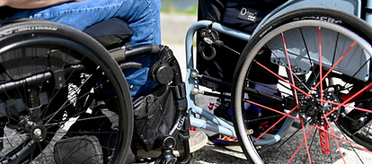 a closeup of two different wheelchairs utilizing Kalogon cushion equipment