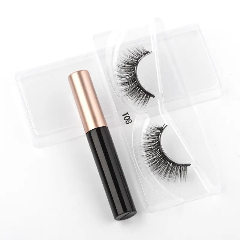 Thumbnail: 1/3/4Pairs Magnetic Eyelashes False Lashes, Repeated Use Eyelashes Liquid 
